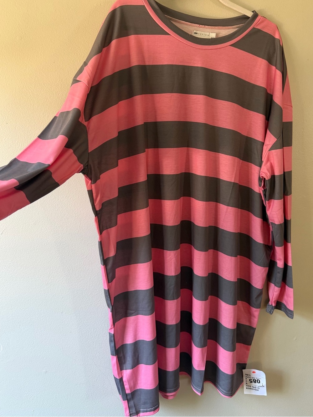 ASOS- Striped Pink and Gray Long-Sleeve Dress